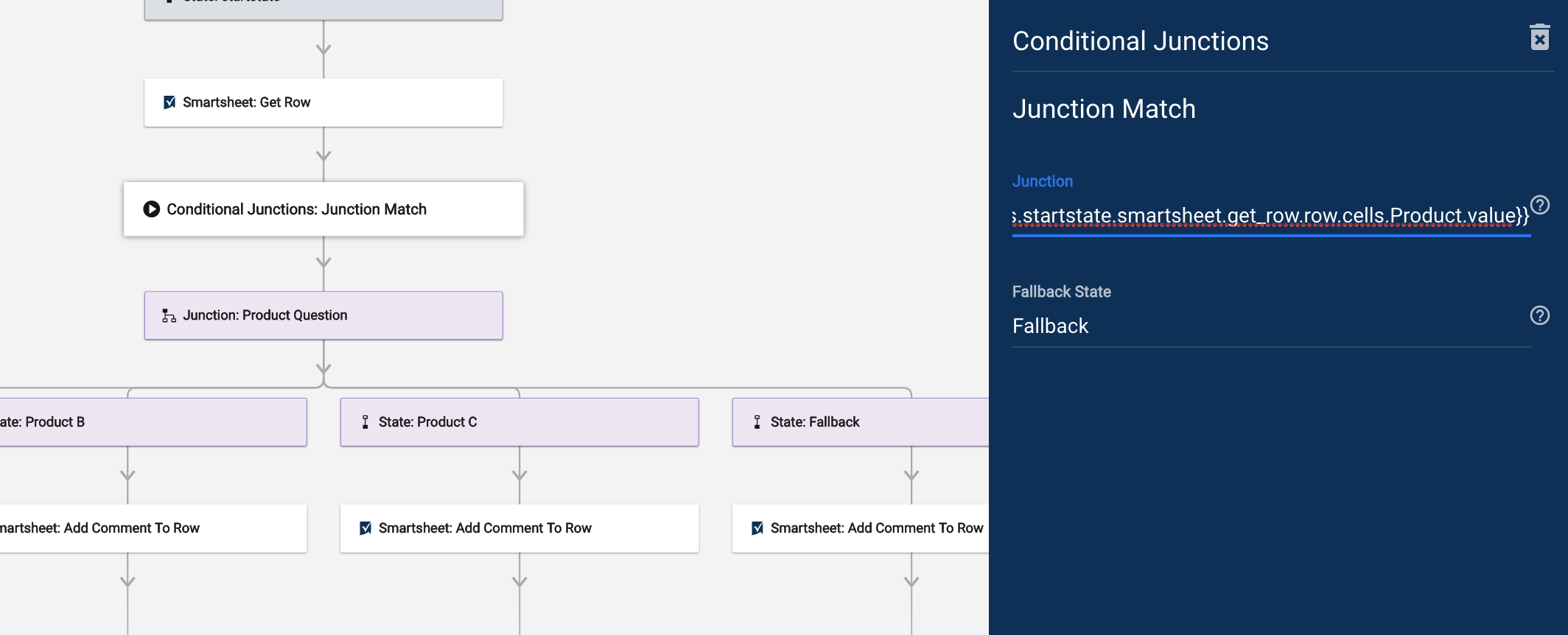 Correspondance de jonction avec exemple de panneau de configuration ouvert