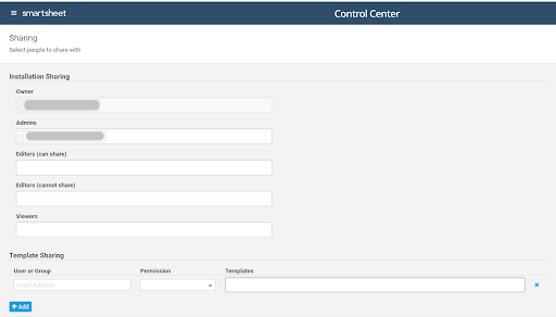 Fenêtre de partage de Control Center