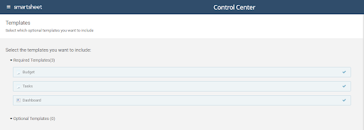 Fenêtre des modèles de Control Center