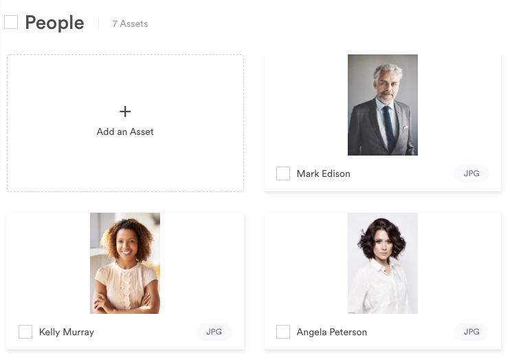A people section of assets that includes 3 headshots.